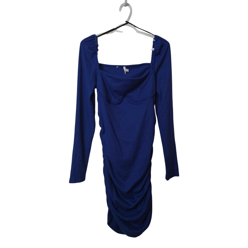 Princess Polly Women 12 Bodycon Dress Blue Ruched Square Neck Long Sleeve Mini - Picture 3 of 7
